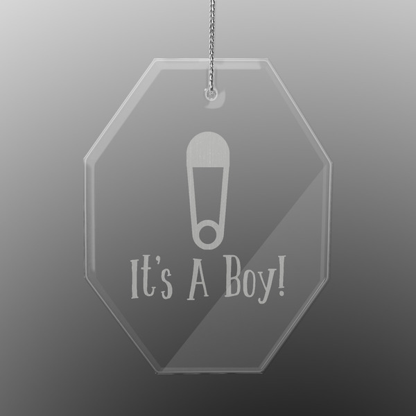 Custom Baby Shower Engraved Glass Ornament - Octagon