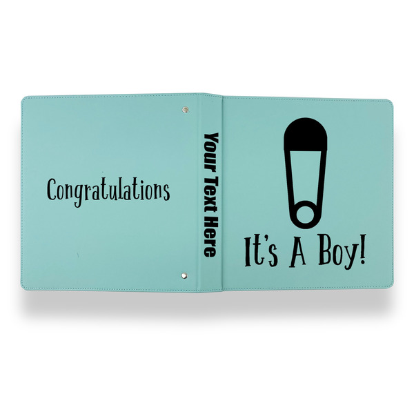 Baby Shower Leather Binder - 1" - Teal - Back Spine Front View