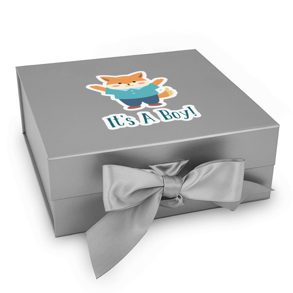 Custom Baby Shower Gift Box with Magnetic Lid - Silver