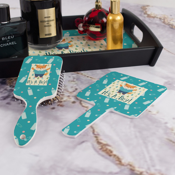 Baby Shower Hair Brush and Hand Mirror - Bathroom Scene