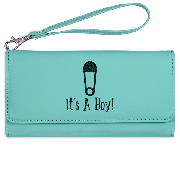 Baby Shower Ladies Wallet - Leather - Teal - Front View