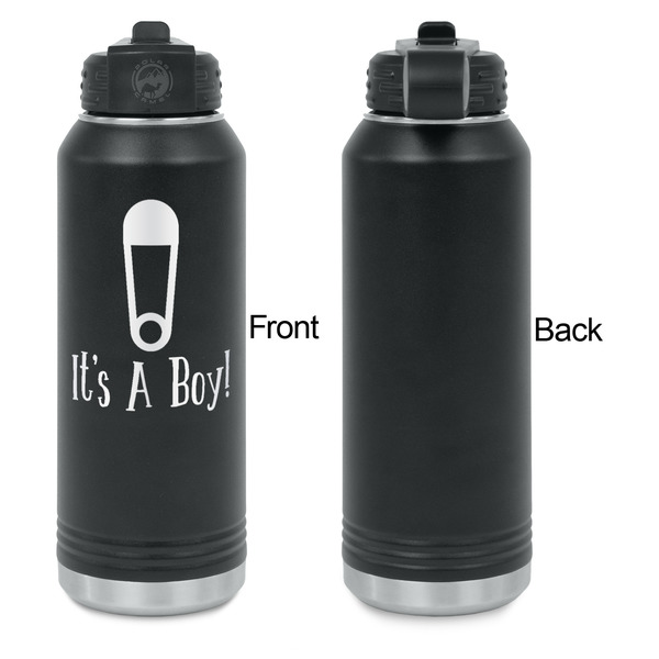 Baby Shower Laser Engraved Water Bottles - Front Engraving - Front & Back View