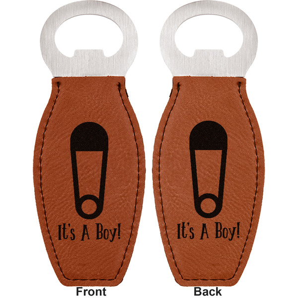 Baby Shower Leather Bar Bottle Opener - Front and Back