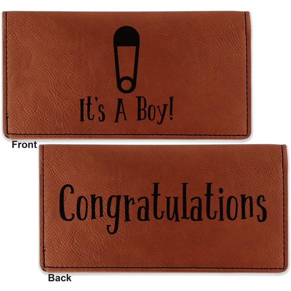 Baby Shower Leather Checkbook Holder Front and Back