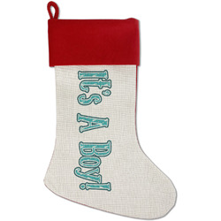 Baby Shower Red Linen Stocking