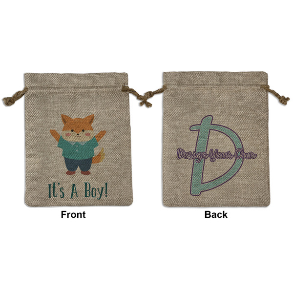 Custom Baby Shower Medium Burlap Gift Bag - Front & Back