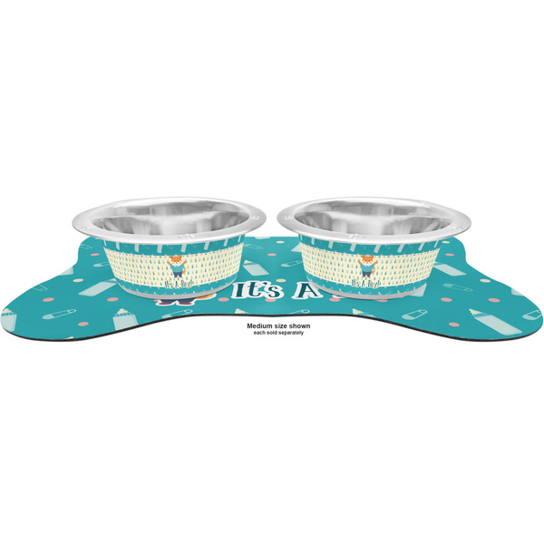 Baby Shower Metal Pet Bowls - On Dog Bone Shaped Mat