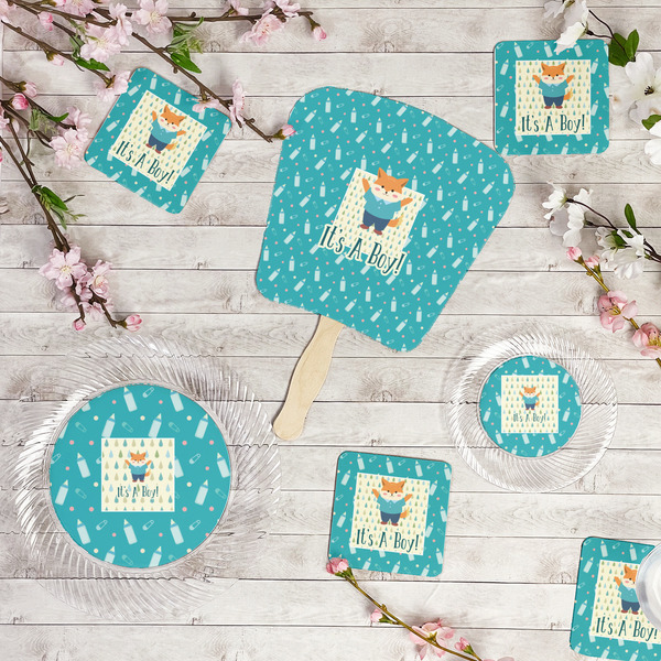 Baby Shower Party Supplies Combination Image - All items - Plates, Coasters, Fans