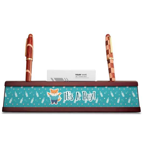 Baby Shower Red Mahogany Nameplates with Business Card Holder - Straight