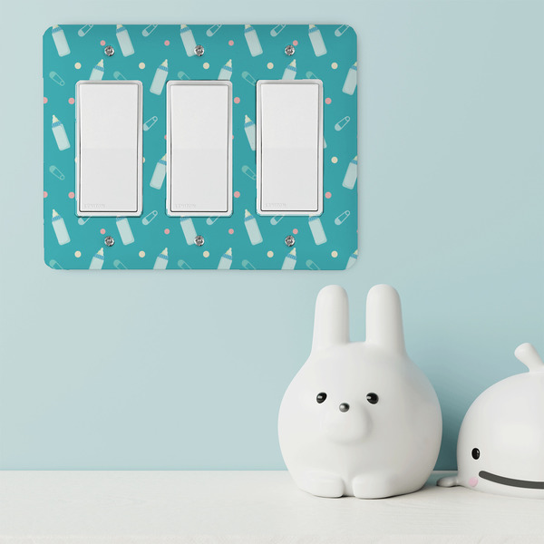 Baby Shower Rocker Light Switch Covers - Triple - IN CONTEXT