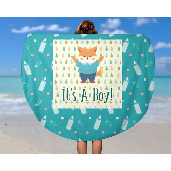 Baby Shower Round Beach Towel - In Use