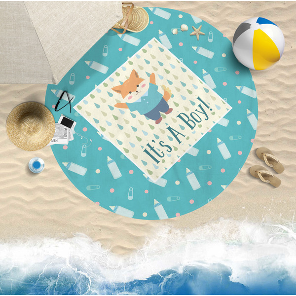 Baby Shower Round Beach Towel Lifestyle