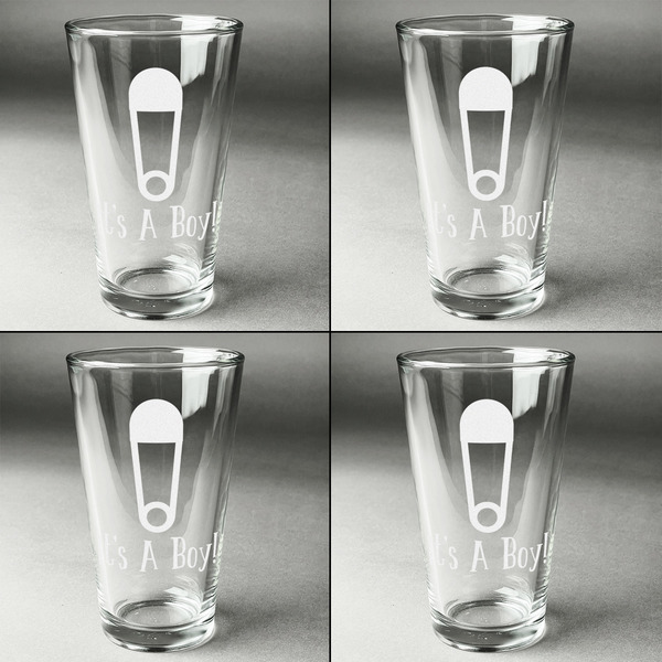 Baby Shower Set of Four Engraved Beer Glasses - Individual View
