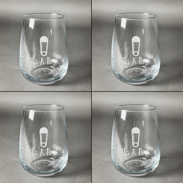 Baby Shower Set of Four Personalized Stemless Wineglasses (Approval)