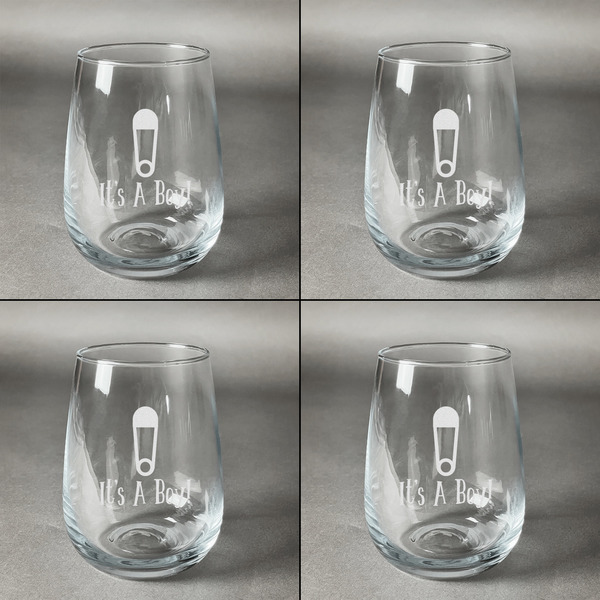 Baby Shower Set of Four Personalized Stemless Wineglasses (Approval)