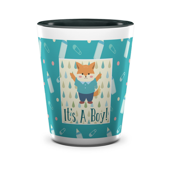 Custom Baby Shower Ceramic Shot Glass - 1.5 oz - Two Tone - Set of 4