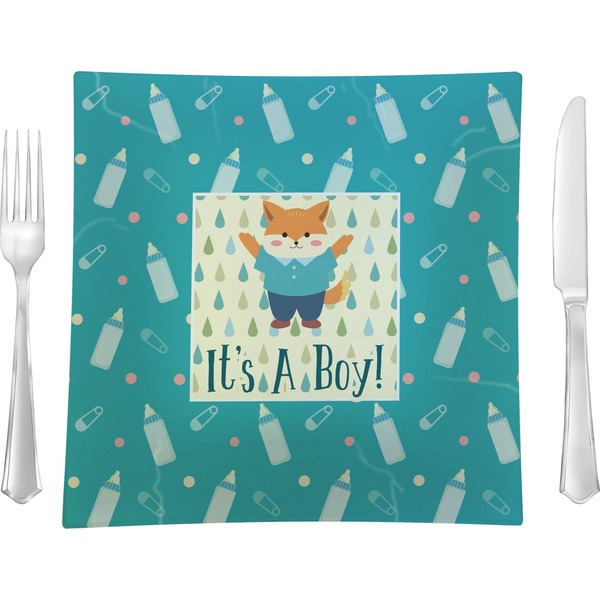 Custom Baby Shower 9.5" Glass Square Lunch / Dinner Plate- Single or Set of 4 (Personalized)