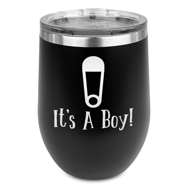 Custom Baby Shower Stemless Stainless Steel Wine Tumbler - Black - Double Sided