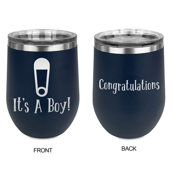 Baby Shower Stainless Wine Tumblers - Navy - Double Sided - Approval