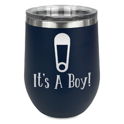 Baby Shower Stemless Stainless Steel Wine Tumbler - Navy - Double Sided