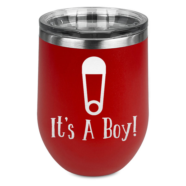 Custom Baby Shower Stemless Stainless Steel Wine Tumbler - Red - Double Sided