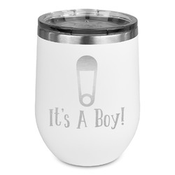 Baby Shower Stemless Stainless Steel Wine Tumbler - White - Double Sided