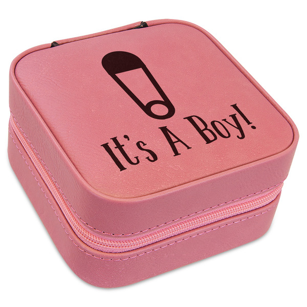 Custom Baby Shower Travel Jewelry Boxes - Pink Leather