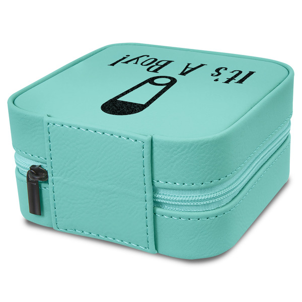 Baby Shower Travel Jewelry Boxes - Leather - Teal - View from Rear
