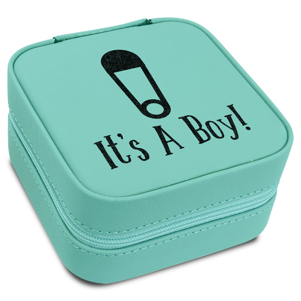 Custom Baby Shower Travel Jewelry Box - Teal Leather