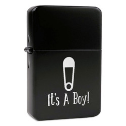 Baby Shower Windproof Lighter - Black - Double Sided & Lid Engraved