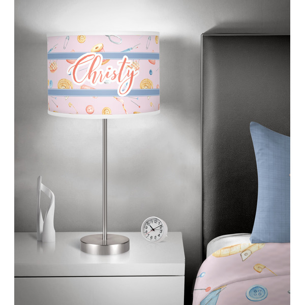 Sewing Time 13 inch drum lamp shade - in room