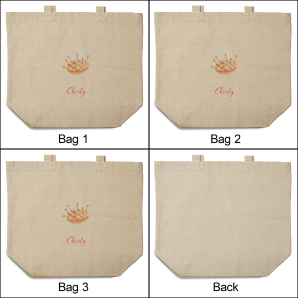 Sewing Time 3 Reusable Cotton Grocery Bags - Front & Back View