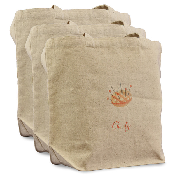 Custom Sewing Time Reusable Cotton Grocery Bags - Set of 3 (Personalized)