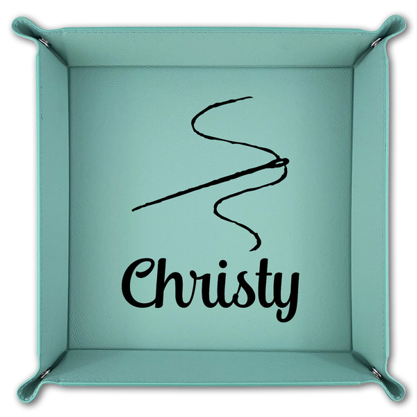 Sewing Time 9" x 9" Teal Leatherette Snap Up Tray - FOLDED