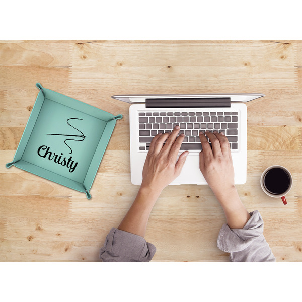 Sewing Time 9" x 9" Teal Leatherette Snap Up Tray - LIFESTYLE