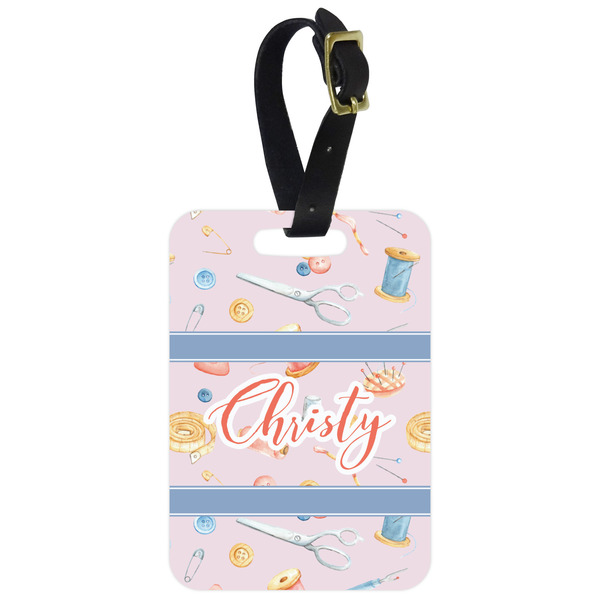 Custom Sewing Time Metal Luggage Tag w/ Name or Text