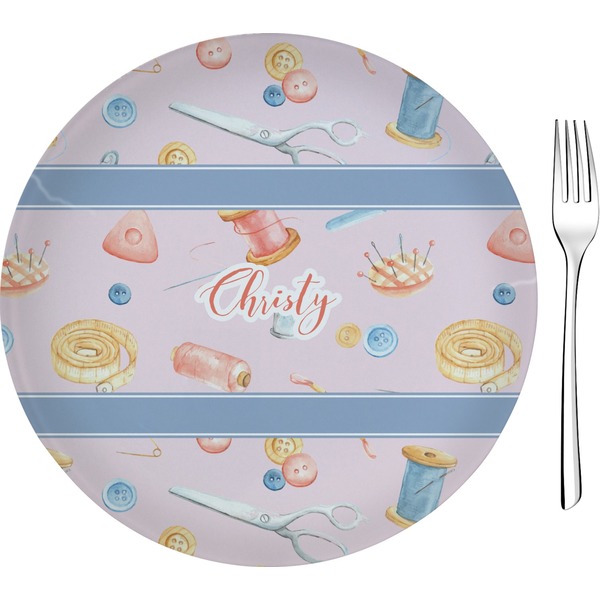 Custom Sewing Time 8" Glass Appetizer / Dessert Plates - Single or Set (Personalized)