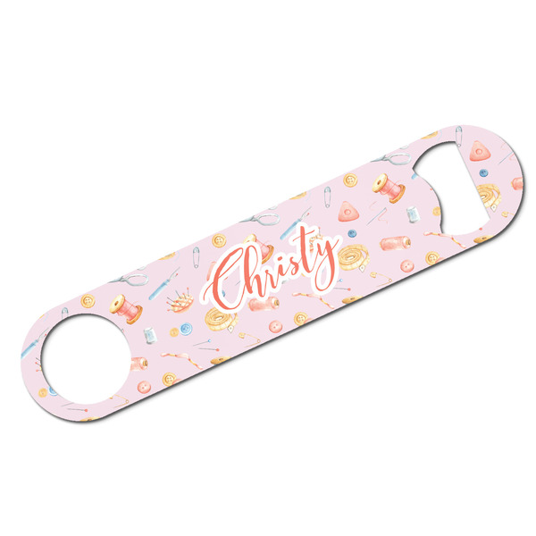 Custom Sewing Time Bar Bottle Opener - White w/ Name or Text