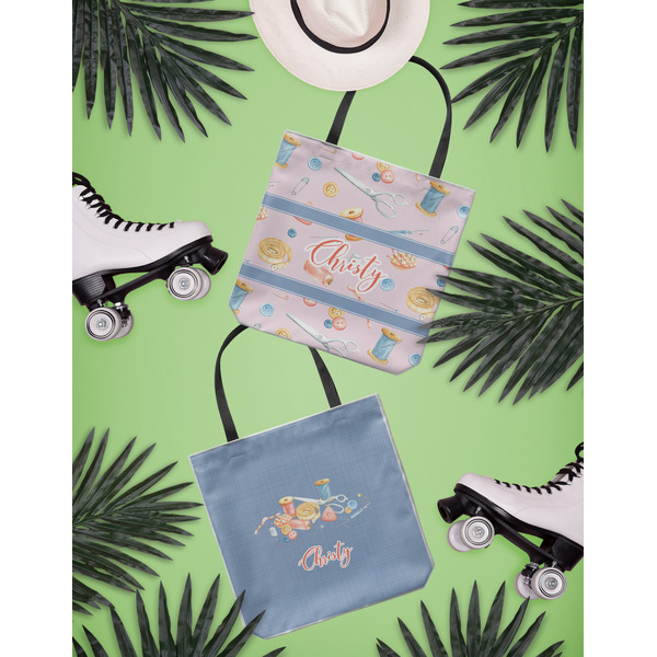 Sewing Time Canvas Tote Lifestyle Front and Back- 13x13