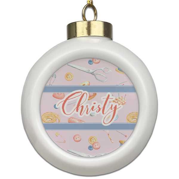 Custom Sewing Time Ceramic Ball Ornament (Personalized)