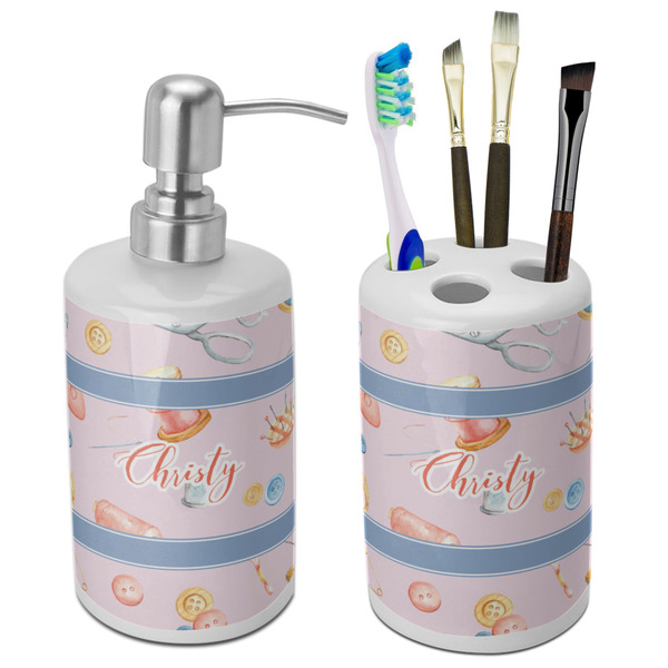 Custom Sewing Time Ceramic Bathroom Accessories Set (Personalized)