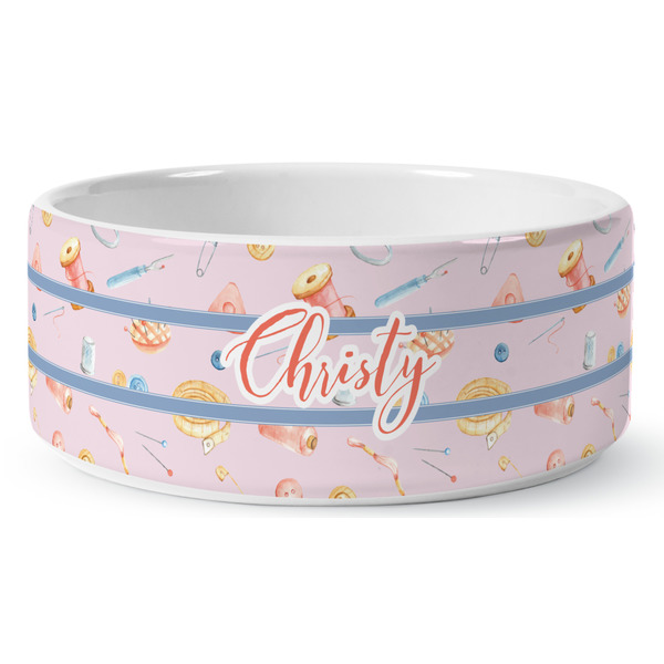 Sewing Time Ceramic Dog Bowl - Medium - Front