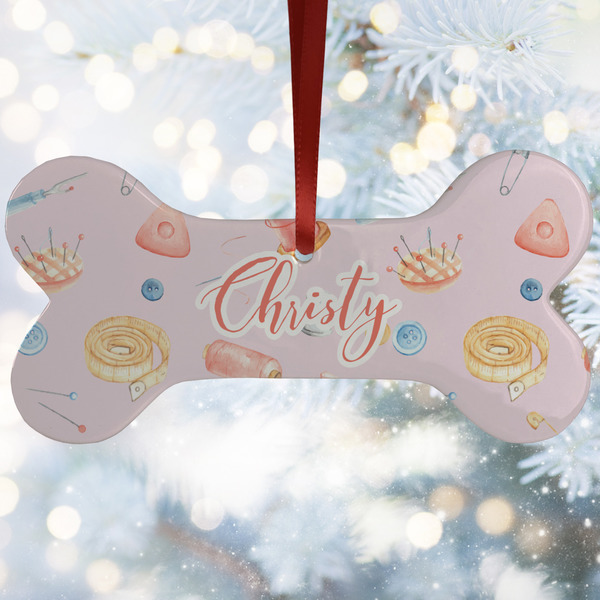 Custom Sewing Time Ceramic Dog Ornament w/ Name or Text