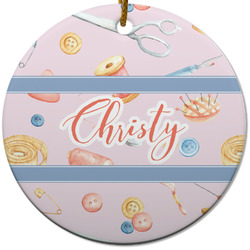 Sewing Time Round Ceramic Ornament w/ Name or Text