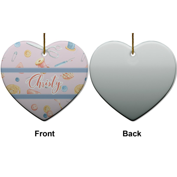 Sewing Time Ceramic Flat Ornament - Heart Front & Back (APPROVAL)