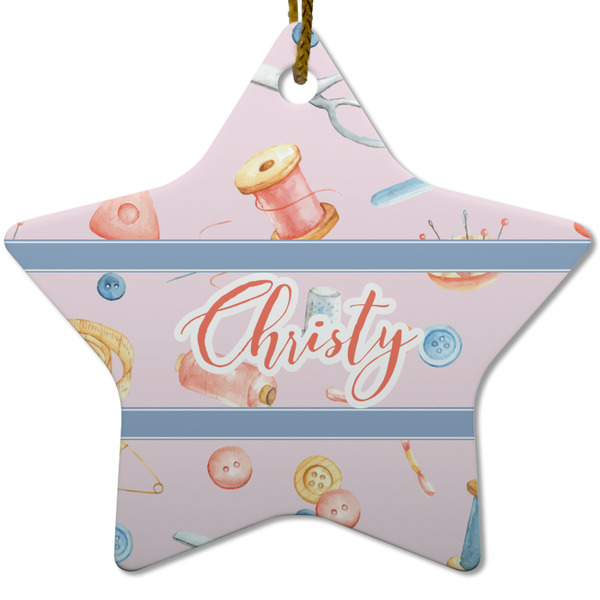 Custom Sewing Time Star Ceramic Ornament w/ Name or Text