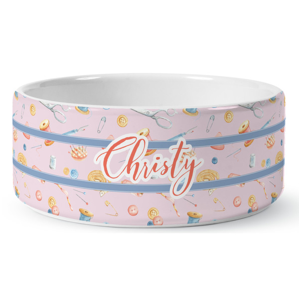 Custom Sewing Time Ceramic Dog Bowl - Large (Personalized)