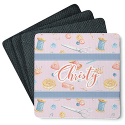 Sewing Time Square Rubber Backed Coasters - Set of 4 (Personalized)