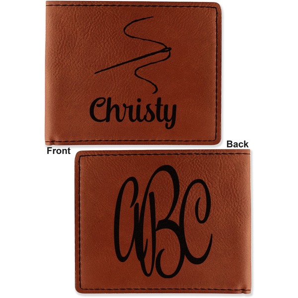 Sewing Time Cognac Leatherette Bifold Wallets - Front and Back