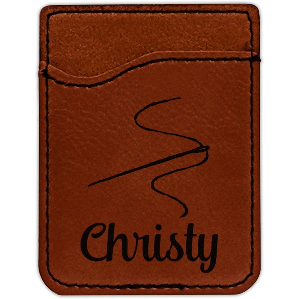 Sewing Time Cognac Leatherette Phone Wallet close up